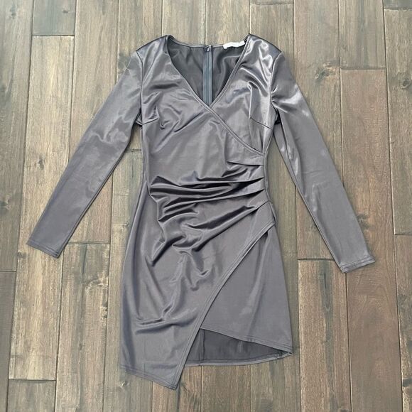 Lush Pewter Bodycon Shiny Mini Dress M - Picture 1 of 8